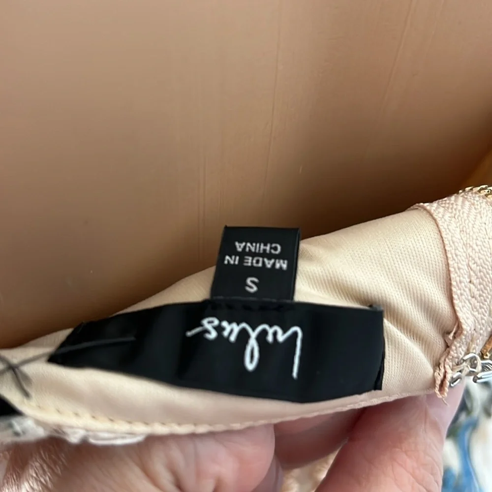 NWT Lulu’s formal beaded sequin evening dress S cream embroidered overlay sexy - Picture 15 of 15